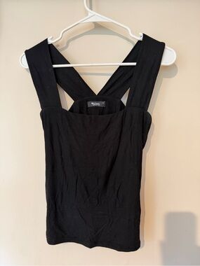 Michael Lauren Black Square-Neck Wide-Strap Tank